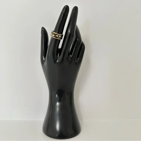 18K Gold Plated Evil Eye Geometric Open Ring - Picture 2 of 4